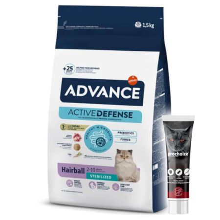 Advance Sterilised Hairball Kısırlaştırılmış Kedi Maması 1,5 Kg + Pro Choice Vitamin Macun 100 ML