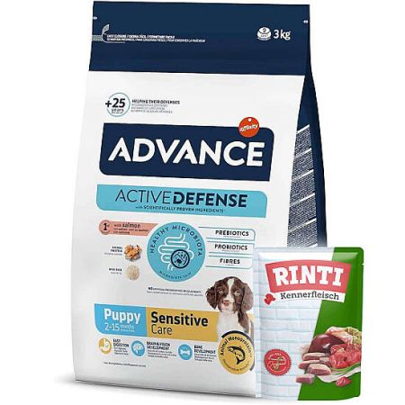 Advance Puppy Sensitive Somonlu Yavru Köpek Maması 3 Kg + 2 Adet Rinti Pouch 400 Gr
