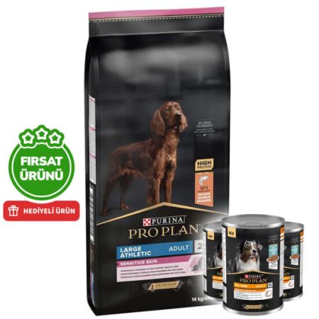 Pro Plan Large Athletic Sensitive Büyük Irk Somonlu Köpek Maması 14 Kg + 3 Adet Köpek Konservesi 400 Gr