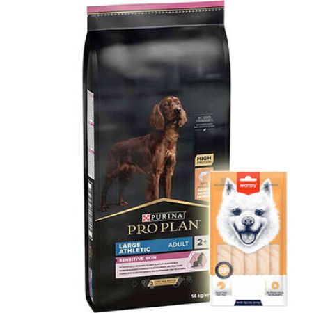 Pro Plan Large Athletic Sensitive Skin Büyük Irk Somonlu Köpek Maması 14 Kg + Wanpy Creamy Treat 5x14 Gr
