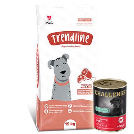 Trendline Kuzu Etli Köpek Maması 15 Kg + 5 Adet Challenge 400 Gr Konserve