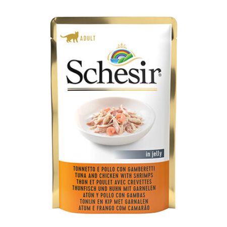 Schesir C578 Pouch Jelly Ton Balıklı Tavuk ve Karidesli Kıyılmış Kedi Yaş Maması 85 Gr