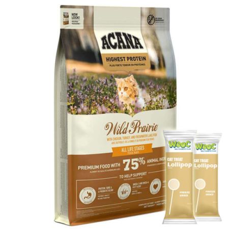 Acana Wild Prairie Tahılsız Tavuklu Kedi Maması 4,5 Kg + 2 Adet Wooc Lolipop Ödül