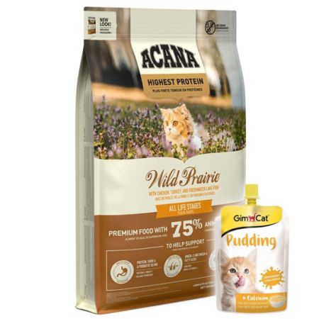 Acana Wild Prairie Tahılsız Tavuklu Kedi Maması 4,5 Kg + Gimcat Kedi Pudingi 150 Gr