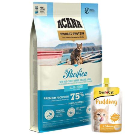 Acana Pacifica Cat Tahılsız Balıklı Kedi Maması 4,5 Kg + Gimcat Kedi Pudingi 150 Gr