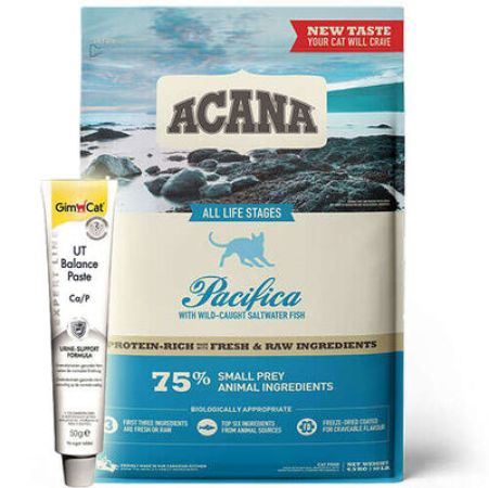 Acana Pacifica Cat Tahılsız Balıklı Kedi Maması 4,5 Kg + Gimcat UT Balance Paste