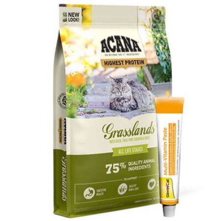 Acana Grasslands Ördek ve Bıldırcın Tahılsız Kedi Maması 4,5 Kg + Gimcat 20 Gr Multivitamin Paste