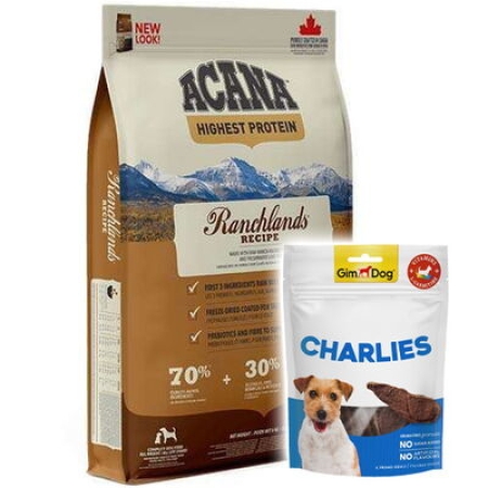 Acana Ranchlands Kuzu ve Bizon Etli Tahılsız Köpek Maması 2 Kg + Gimdog 70 Gr Köpek Ödülü