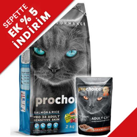 Pro Choice Pro34 Somonlu Yetişkin Kedi Maması 2 Kg + 85 Gr Yaş Mama