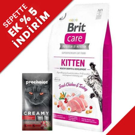 Brit Care Kitten Tavuk ve Hindi Tahılsız Yavru Kedi Maması 2 Kg + Creamy 4x15 Gr Ödül