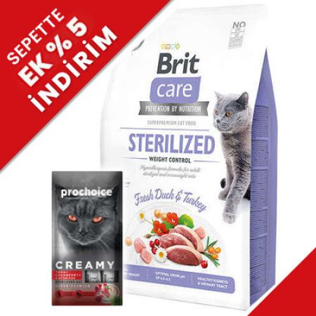 Brit Care Sterilised Ördek ve Hindi Tahılsız Kısırlaştırılmış Kedi Maması 2 Kg + Creamy 4x15 Gr Ödül