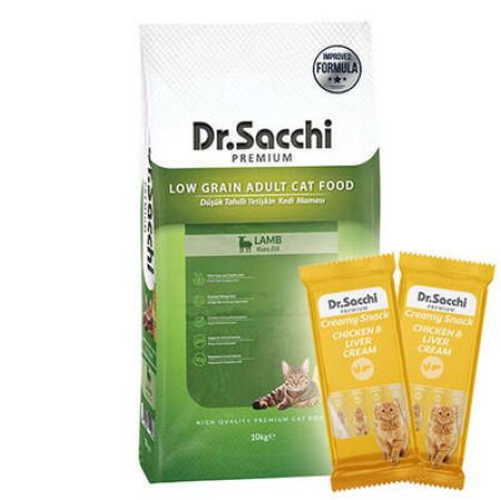 Dr. Sacchi Kuzu Etli Kedi Maması 10 Kg + 5 Adet Dr Sacchi 4 lü Creamy Ödül