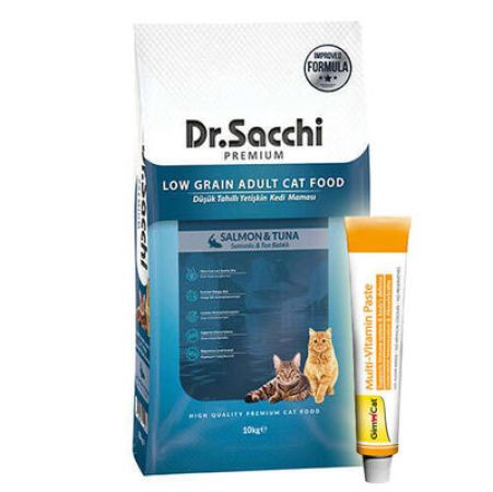 Dr. Sacchi Sensitive Somonlu Kedi Maması 10 Kg + Gimcat 20 Gr Multivitamin Paste