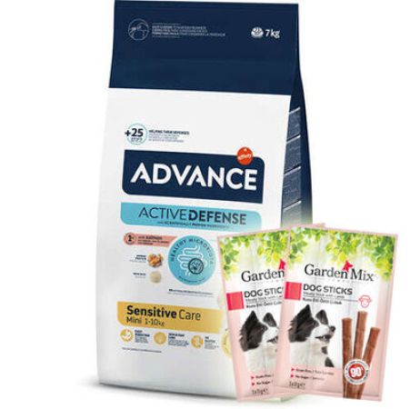 Advance Mini Sensitive Somonlu Küçük Irk Köpek Maması 7 Kg + 10 Adet Garden Mix Stick Köpek Ödülü