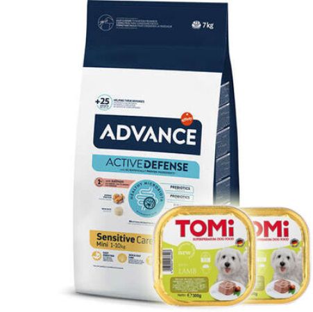 Advance Mini Sensitive Somonlu Küçük Irk Köpek Maması 7 Kg + 2 Adet Tomi Kuzu Pate 300 Gr Yaş Mama