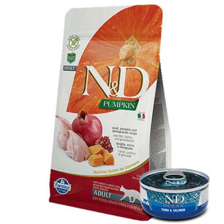 ND Tahılsız Bıldırcın Nar ve Balkabaklı Kedi Maması 1,5 Kg + ND Ocean 70 Gr Yaş Mama