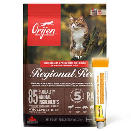 Orijen Regional Red Tahılsız Kırmızı Etli Kedi Maması 5,4 Kg + Gimcat 20 Gr Multivitamin Paste