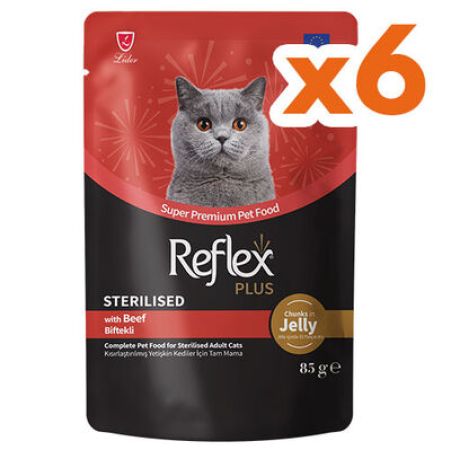 Reflex Plus Sterilised Pouch Jelly Biftekli Kısırlaştırılmış Kedi Yaş Maması 85 Gr x 6 Adet