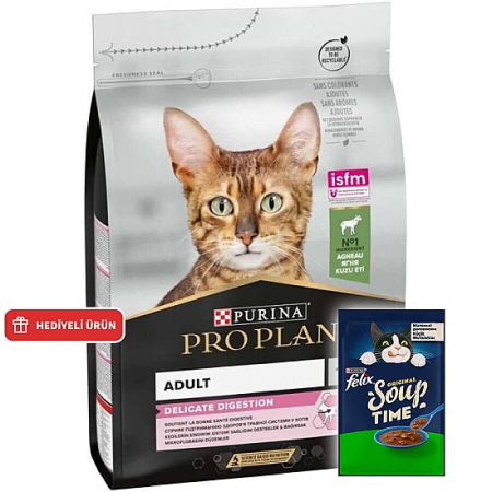 Pro Plan Delicate Kuzu Etli Hassas Sindirim Kedi Maması 1,5 Kg + Felix Soup Time Çorba