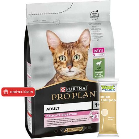 Pro Plan Delicate Kuzu Etli Hassas Sindirim Kedi Maması 1,5 Kg + Wooc Lolipop Ödül