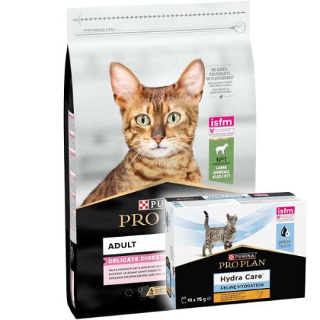 Pro Plan Delicate Kuzu Hassas Sindirim Kedi Maması 10 Kg + Hydra Care Yaş Mama 75 Gr x 10 Adet