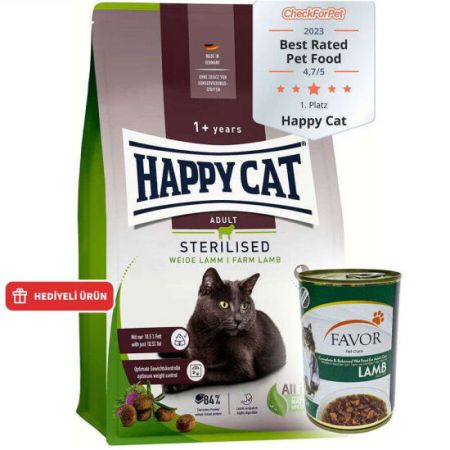 Happy Cat Sterilised Kuzu Kısırlaştırılmış Kedi Maması 4 Kg + 2 Adet Favor Kuzu Kedi Konservesi 400 Gr