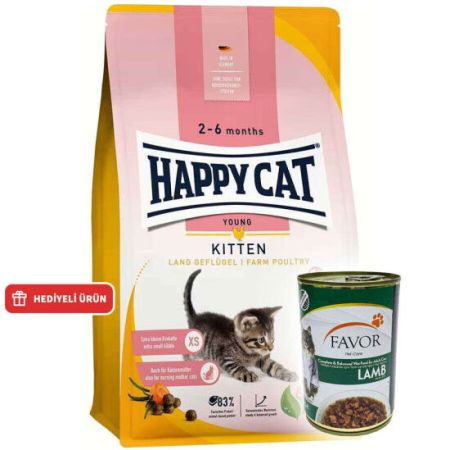 Happy Cat Kitten Kümes Hayvanı Yavru Kedi Maması 4 Kg + 2 Adet Favor Kuzu Kedi Konservesi 400 Gr