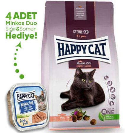 Happy Cat Sterilised Atlantic Somon Kısırlaştırılmış Kedi Maması 4 Kg + 4 Adet Happy Cat 100 Gr