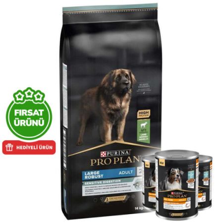 Pro Plan Large Robust Kuzu Etli Büyük Irk Köpek Maması 14 Kg + 3 Adet Köpek Konservesi 400 Gr