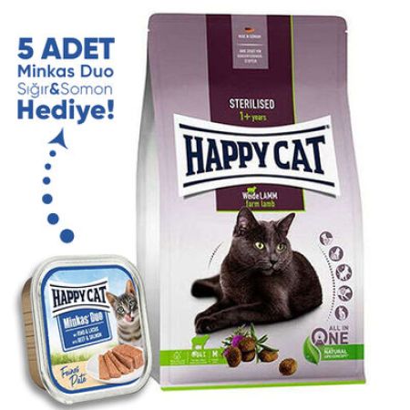 Happy Cat Sterilised Kuzu Kısırlaştırılmış Kedi Maması 10 Kg + 5 Adet Happy Cat 100 Gr