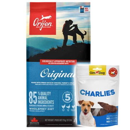 Orijen Original Tavuk ve Hindi Tahılsız Köpek Maması 17 Kg + Gimdog 70 Gr Köpek Ödülü