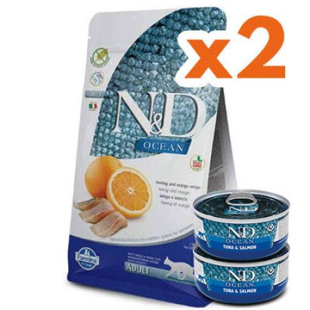 ND Ocean Tahılsız Balık Portakal Kedi Maması 1,5 Kg x 2 Adet + ND Ocean 70 Gr Yaş Mama