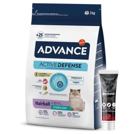 Advance Sterilised Hairball Kısırlaştırılmış Kedi Maması 3 Kg + Pro Choice Vitamin Macun 100 ML