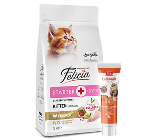 Felicia Hypoallergenic Starter Care Kitten Düşük Tahıllı Tavuklu Yavru Kedi Maması 2 Kg + Biopet Active Malt Paste 25 ML