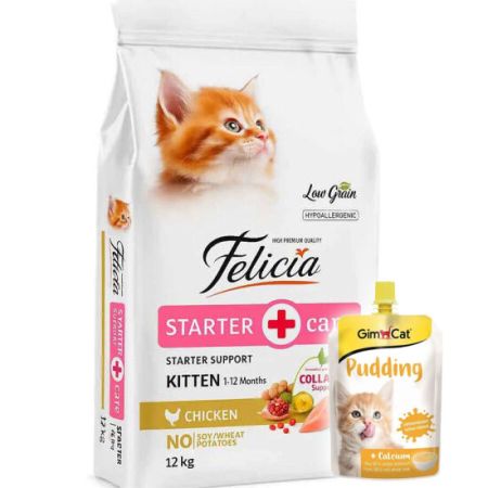 Felicia Hypoallergenic Starter Care Kitten Düşük Tahıllı Tavuklu Yavru Kedi Maması 12 Kg + Gimcat Kedi Pudingi 150 Gr