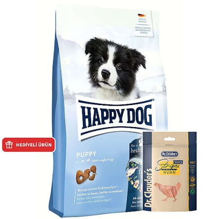 Happy Dog Puppy Kümes Hayvanı ve Somon Yavru Köpek Maması 4 Kg + Dr. Clauders Ödül 80 Gr