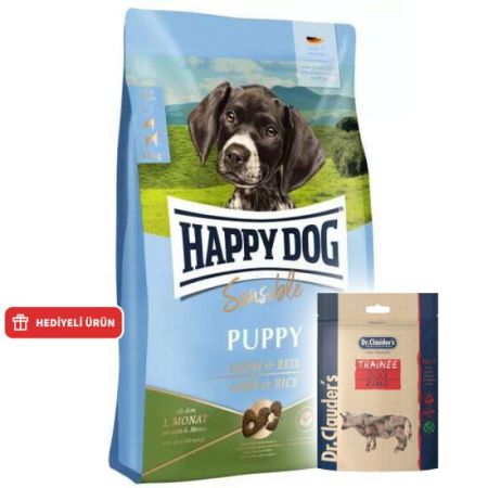 Happy Dog Sensible Puppy Kuzu Etli Yavru Köpek Maması 4 Kg + Dr. Clauders Biftekli Ödül Küpleri 80 Gr