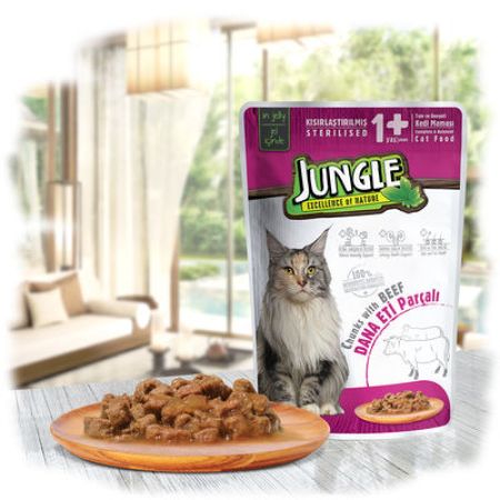 Jungle Pouch Sterilised Biftekli Yaş Kısırlaştırılmış Kedi Maması 100 Gr