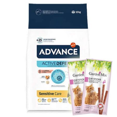 Advance Sensitive Somonlu Kedi Maması 10 Kg + 10 Adet Garden Mix Stick Kedi Ödülü