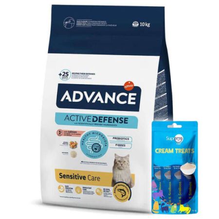Advance Sensitive Somonlu Kedi Maması 10 Kg + 2 Adet Supreme 4x14 Gr Kedi Crema