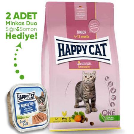Happy Cat Junior Kümes Hayvanlı Yavru Kedi Maması 4 Kg + 2 Adet Happy Cat 100 Gr