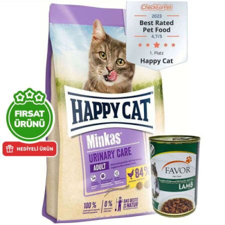 Happy Cat Minkas Urinary Care İdrar Yolu Sağlığı Kedi Maması 10 Kg + 5 Adet Favor Kuzu Kedi Konservesi 400 Gr