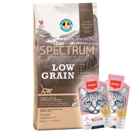 Spectrum Low Grain Hindi Ördek ve Kızılcıklı Kedi Maması 2 Kg + 2 Adet Wanpy Çorba 50 Gr