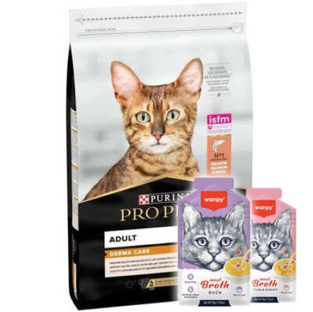 Pro Plan Derma Care Hassas Deri Somonlu Kedi Maması 10 Kg + 5 Adet Wanpy 50 Gr Kedi Çorbası