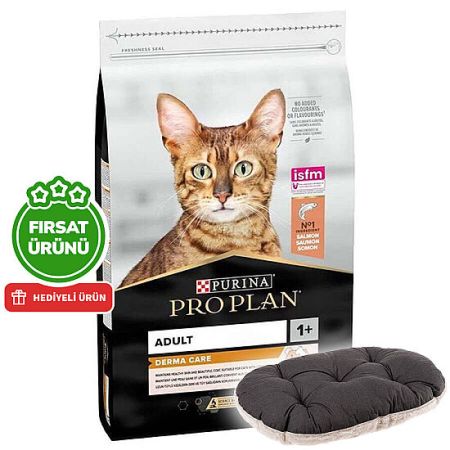 Pro Plan Derma Care Hassas Deri Somonlu Kedi Maması 10 Kg + Ferplast Relax Kedi Yatağı