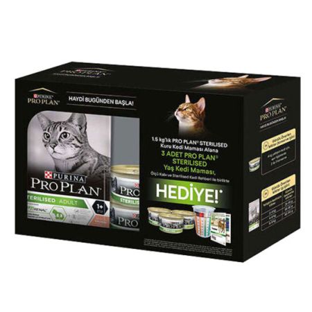Pro Plan Box Kısırlaştırılmış Somon Balıklı Kedi Maması 1,5 Kg + 3 Adet Pro Plan Konserve 85 Gr