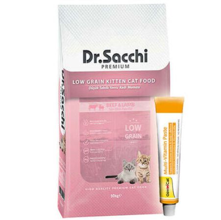 Dr. Sacchi Kitten Biftek ve Kuzu Etli Yavru Kedi Maması 10 Kg + Gimcat 20 Gr Multivitamin Paste