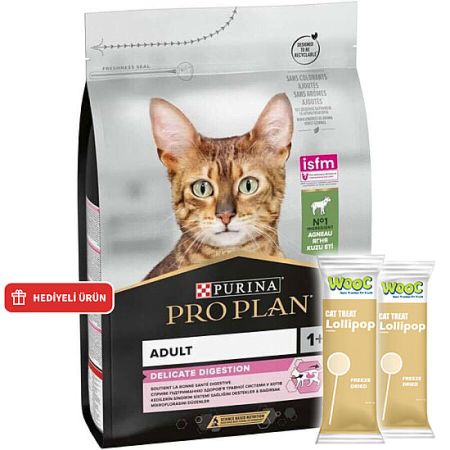 Pro Plan Delicate Kuzu Etli Hassas Sindirim Kedi Maması 3 Kg + 2 Adet Wooc Lolipop Ödül
