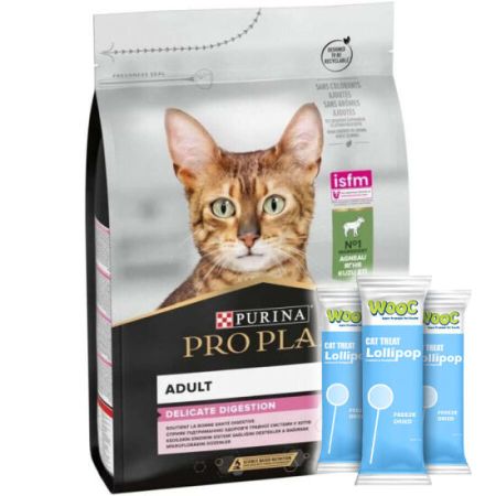Pro Plan Delicate Kuzu Etli Hassas Sindirim Kedi Maması 3 Kg + 3 Adet Wooc Lolipop