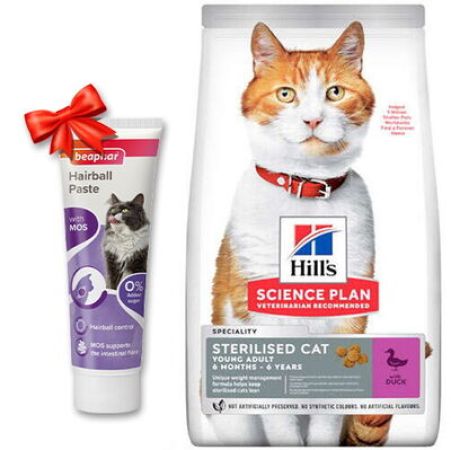 Hills Sterilised Kısırlaştırılmış Ördekli Kedi Maması 1,5 Kg + Beaphar Malt Macun 100 Gr